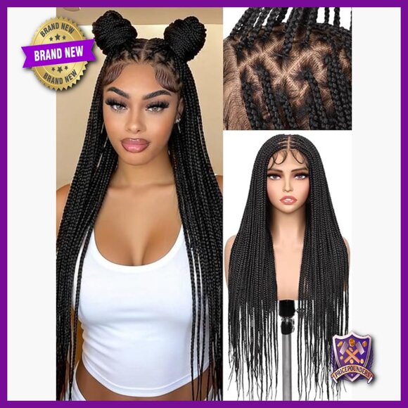 34 Inch Knotless Box Braid Wig Full Lace Synthetic Handmade Preplucked main image 5